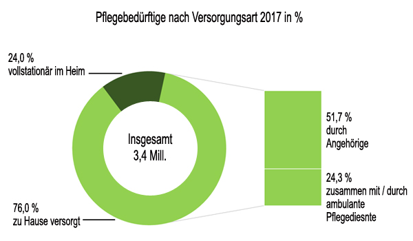 Grafik Pflegebedürftige nach Versorgungsart 2017