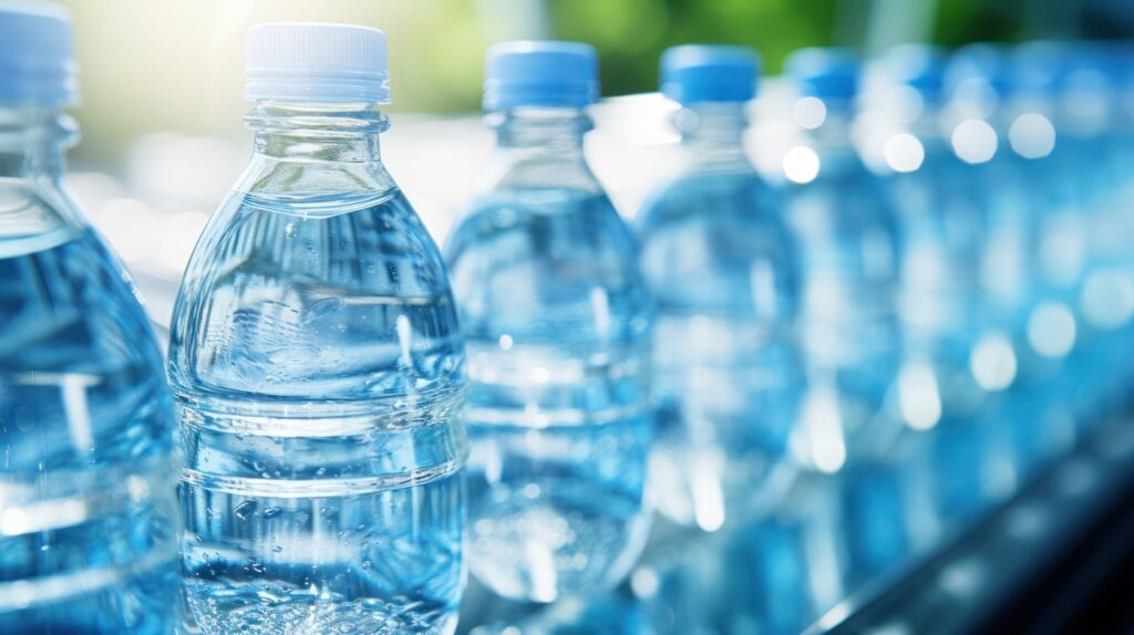 Wasserflaschen in einer Abfüllanlage.