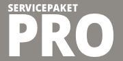 Der Text 'SERVICEPAKET PRO' in großen, weißen Buchstaben auf grauem Hintergrund.
