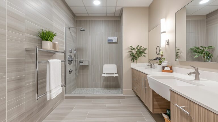 Das Bild zeigt ein modernes, barrierefreies Bad.