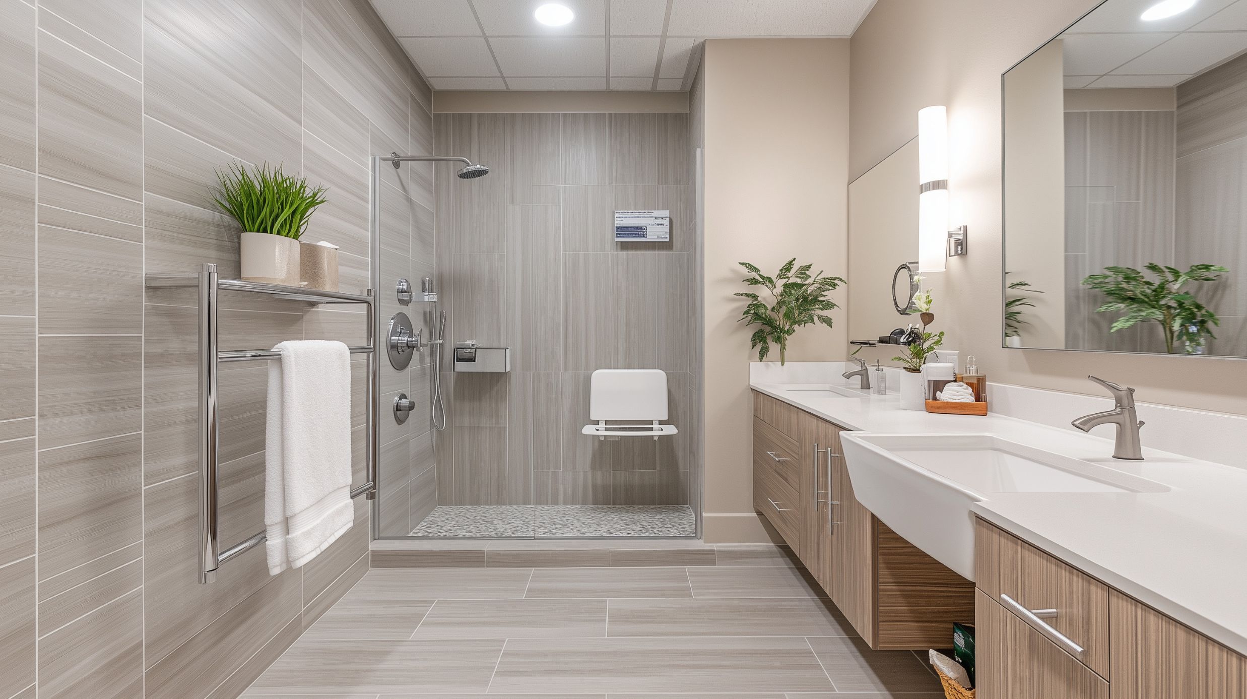 Das Bild zeigt ein modernes, barrierefreies Bad.