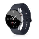 Die Galaxy Notrufuhr von Samsung mit schwarzem Armband, zeigt Uhrzeit, Datum.